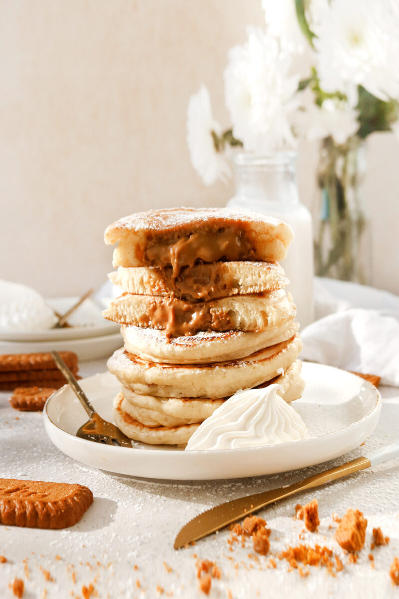 Vegan Biscoff Stuffed Pancakes