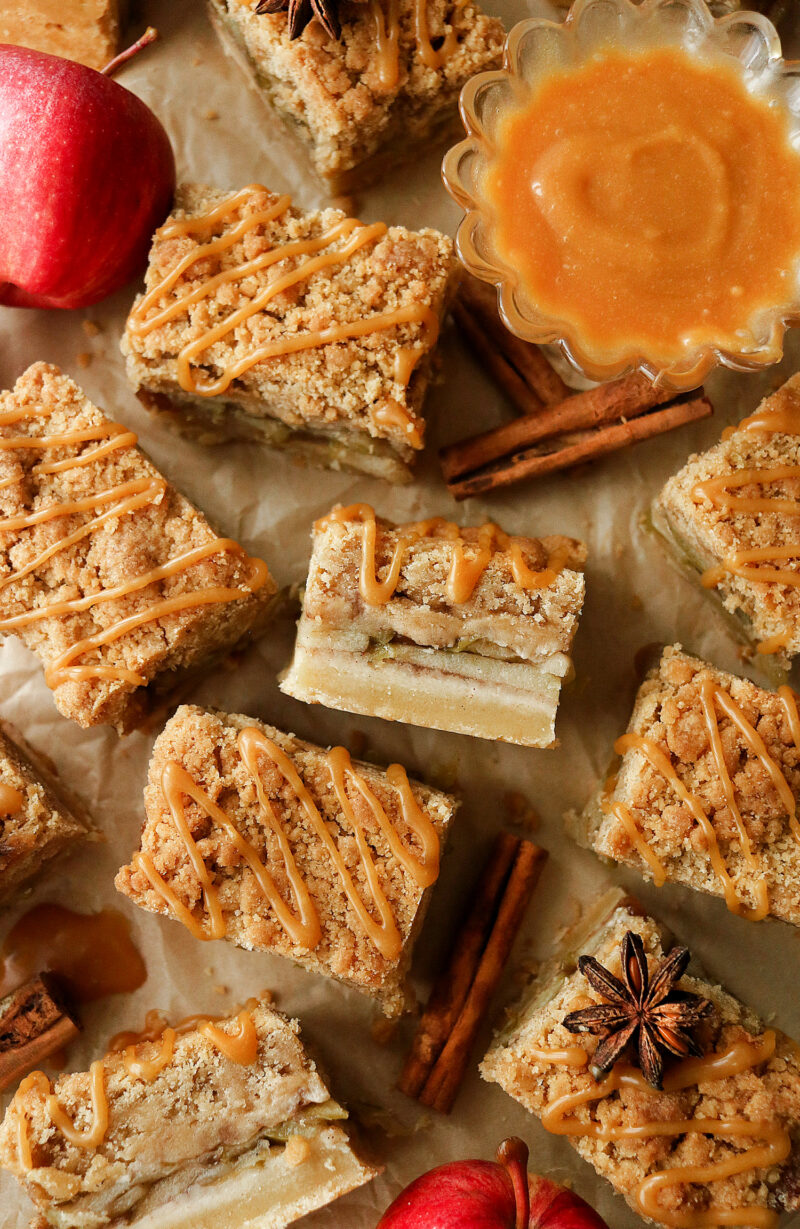 Vegan Caramel Apple Crumble Bars